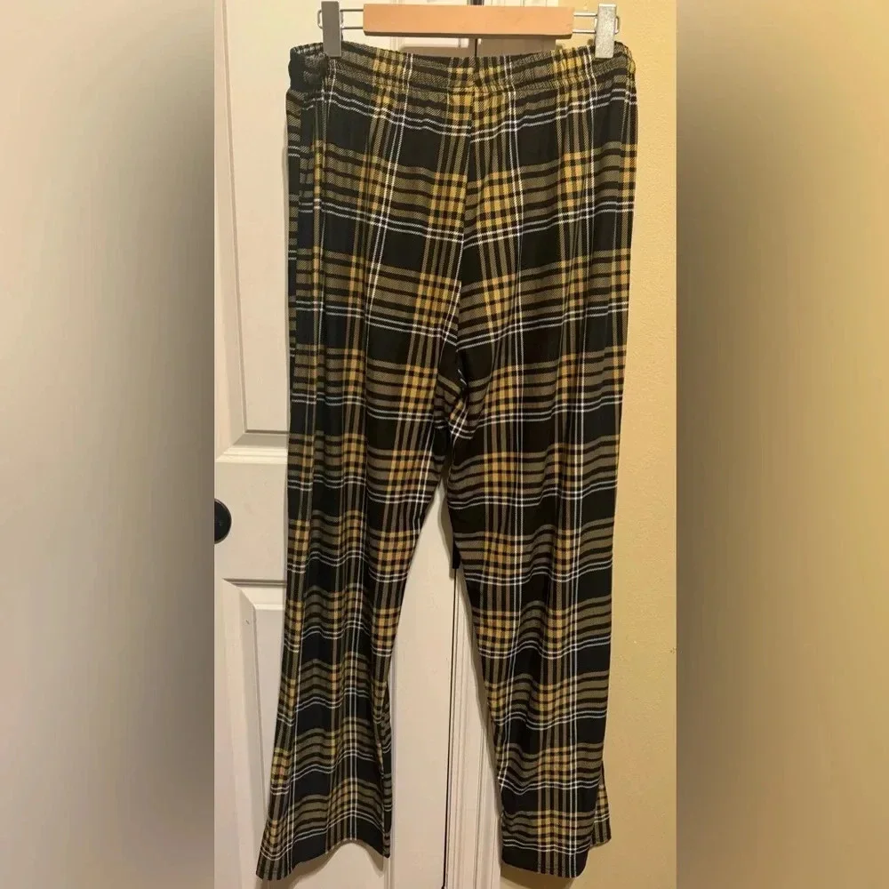 NFL Team Apparel Sleep Pants Plaid Black Gold Elastic Waist Drawstring Sz L